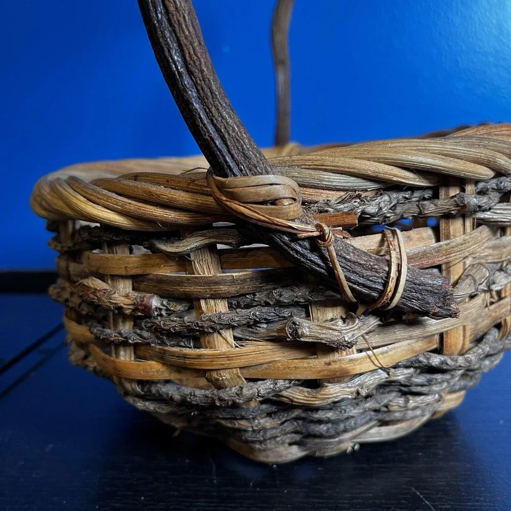 VTG Hand Woven Basket Twisted Root Twig Branch Crooked Handle